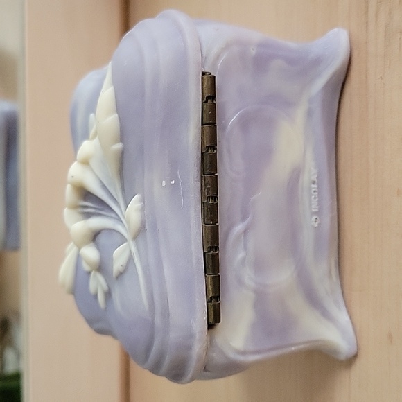 Vintage Incolay Stone Lavender Purple Jewelry Trinket Box - Picture 4 of 7